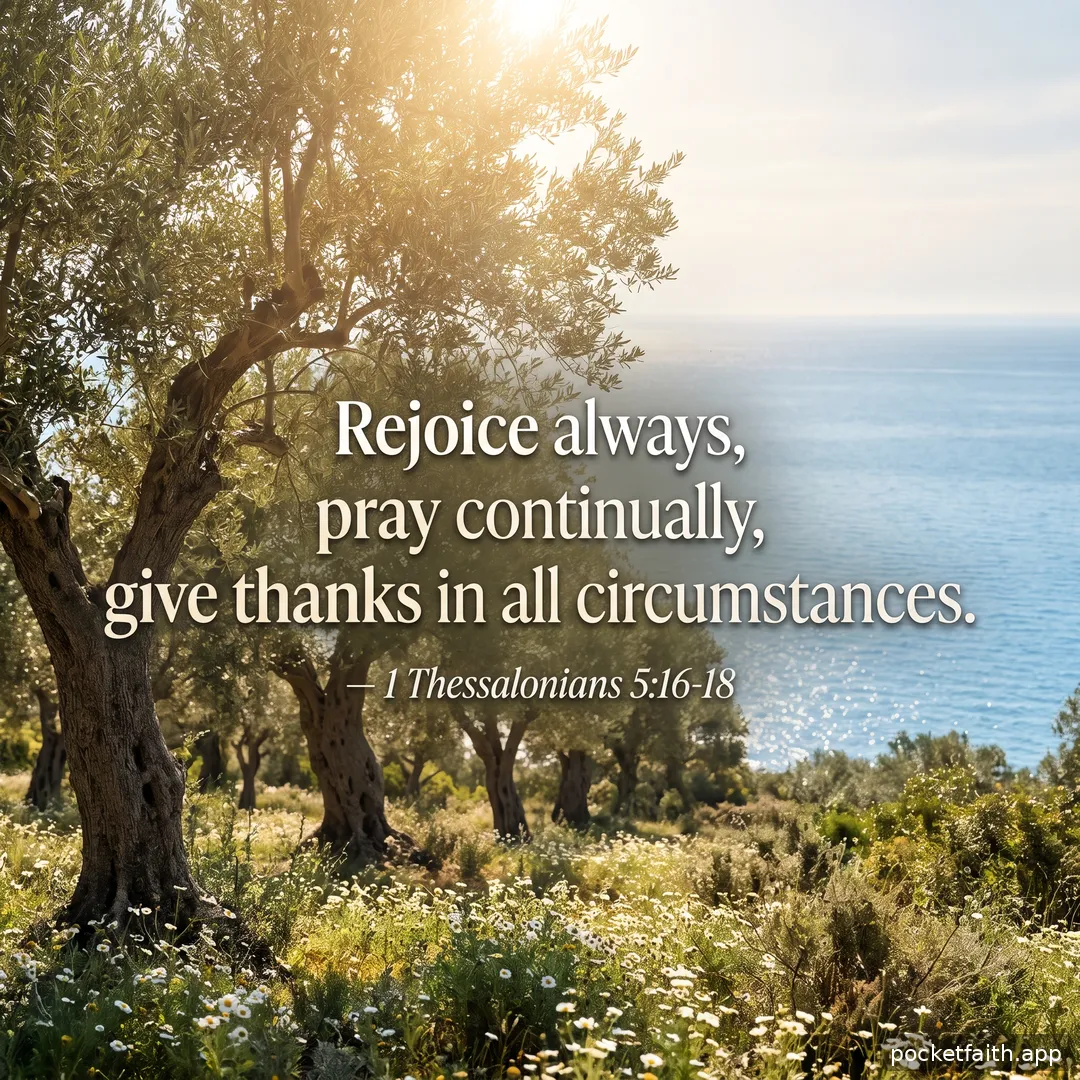 Rejoice always, pray continually, give thanks in all circumstances. — 1 Thessalonians 5:16-18