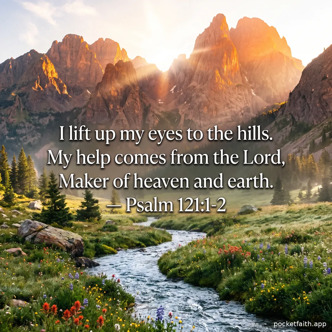I lift up my eyes to the hills. My help comes from the Lord, Maker of heaven and earth. — Psalm 121:1-2